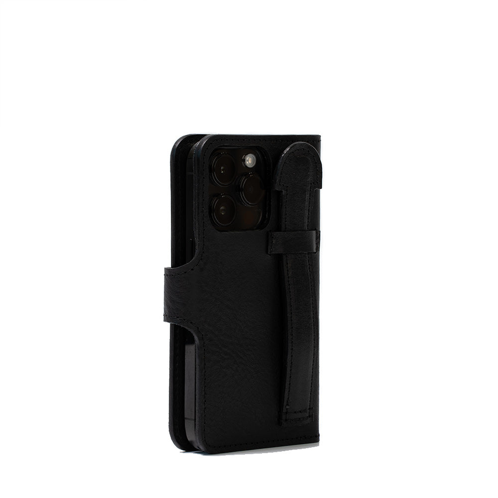 iphone 16 folio case wallet with grip in black color
