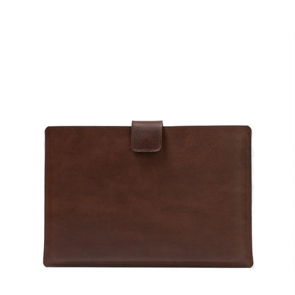 Leather Sleeve Bag for MacBook Pro 16 with zipper pocket in dark brown (mahogany) color made by Geometric Goods
