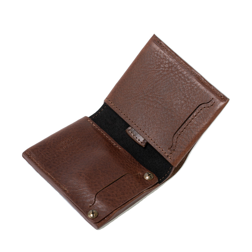 Mahogany color AirTag billfold wallet 2.0 emphasizing its elegant craftsmanship