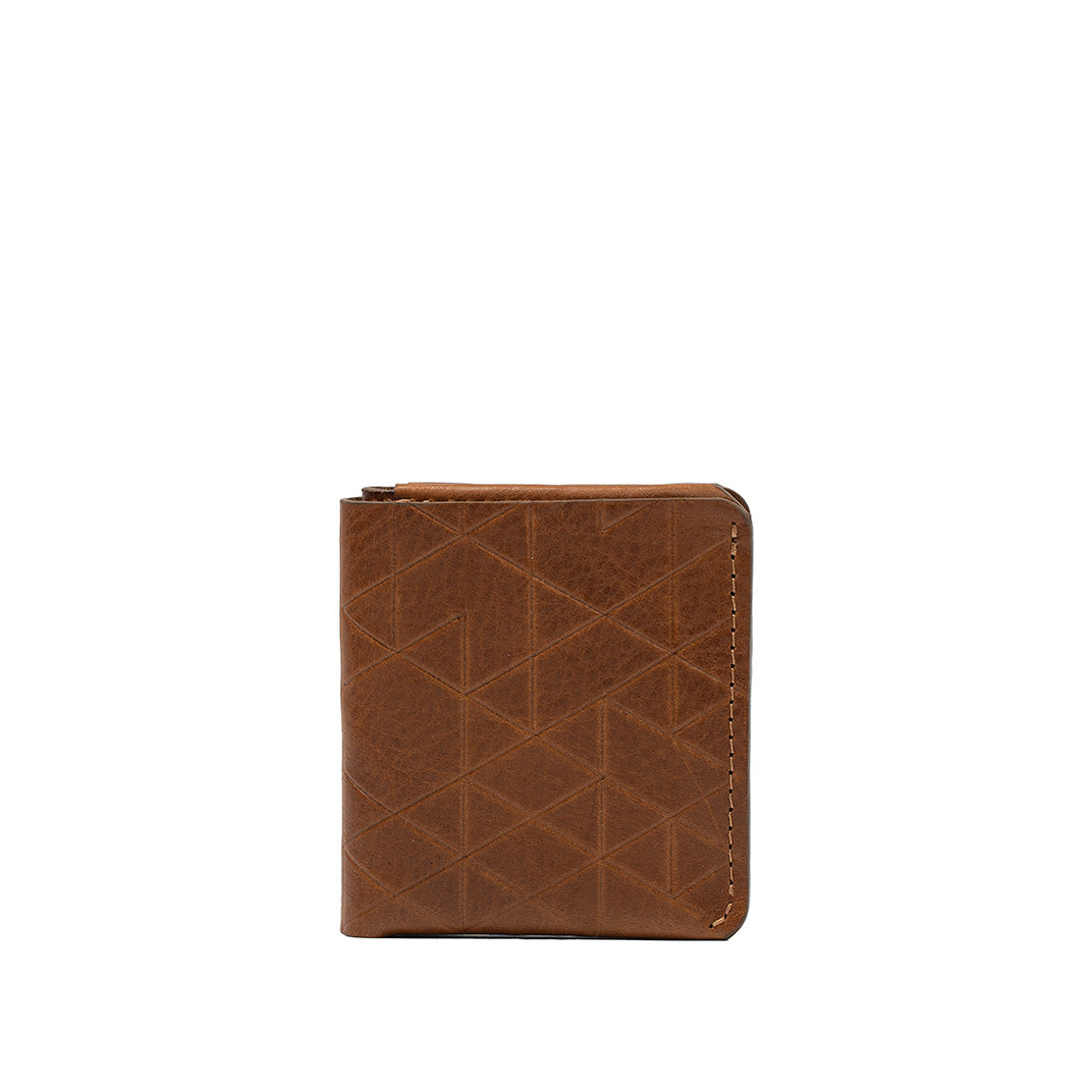 buy air tag wallet made of leather in brown color with geometric pattern