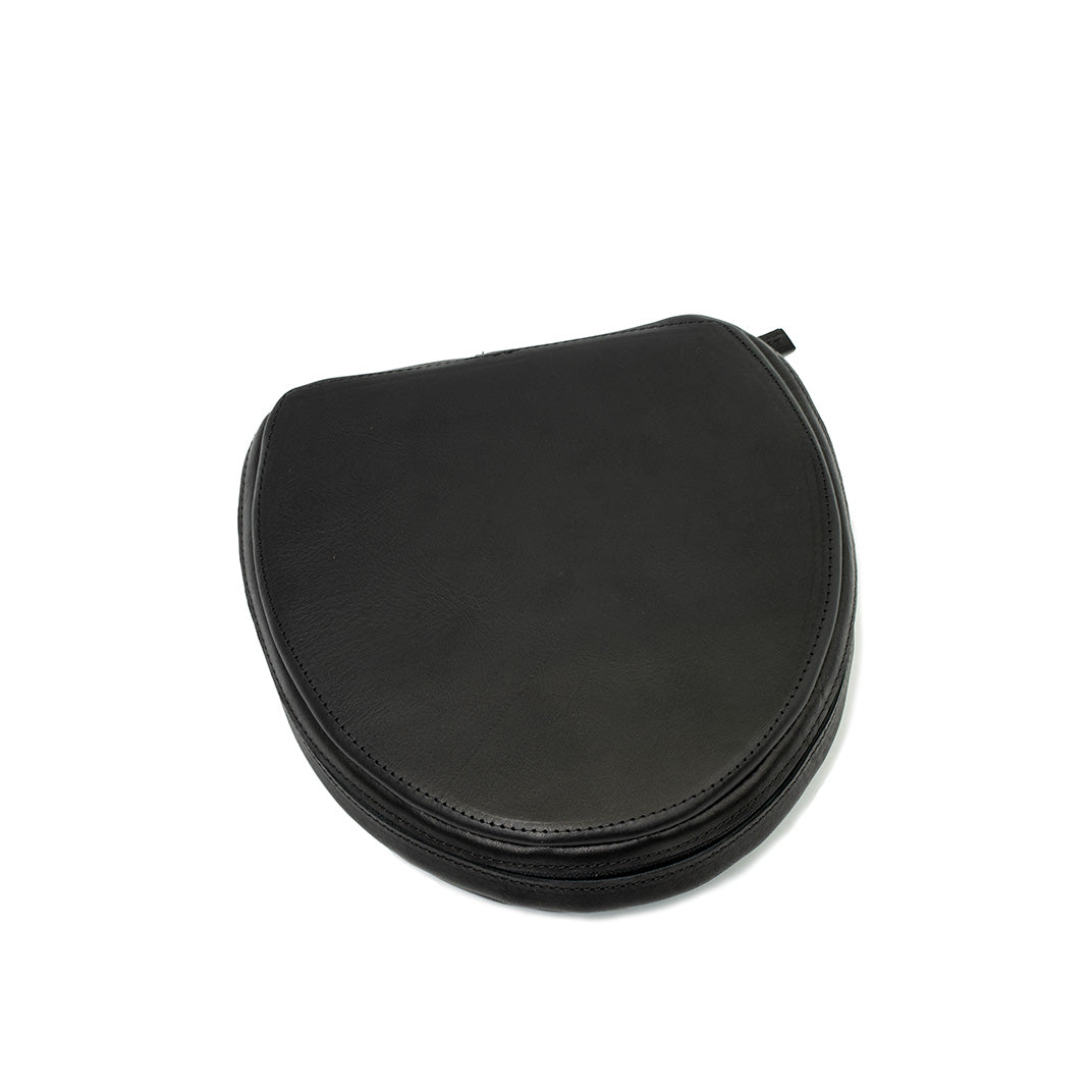Sleek black leather case designed specifically for AirPods Max, featuring a smooth finish and secure zippered closure to protect and store your headphones safely.