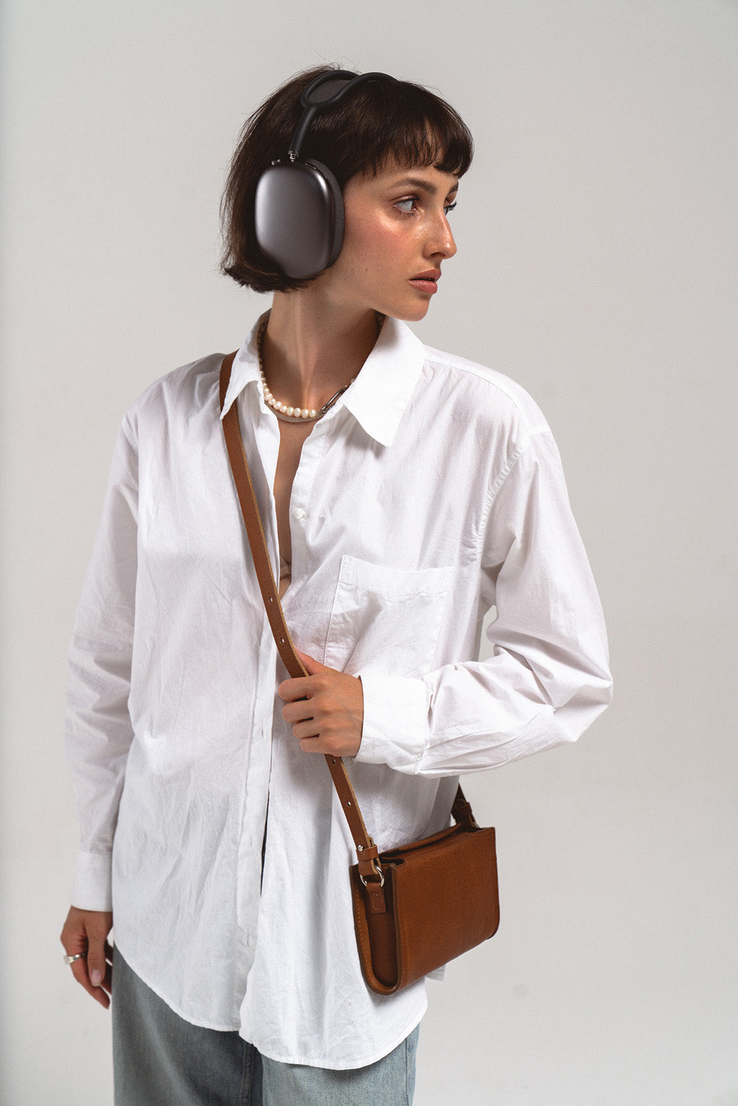 AirPods Max headphones leather case for woman designed like a shoulder bag