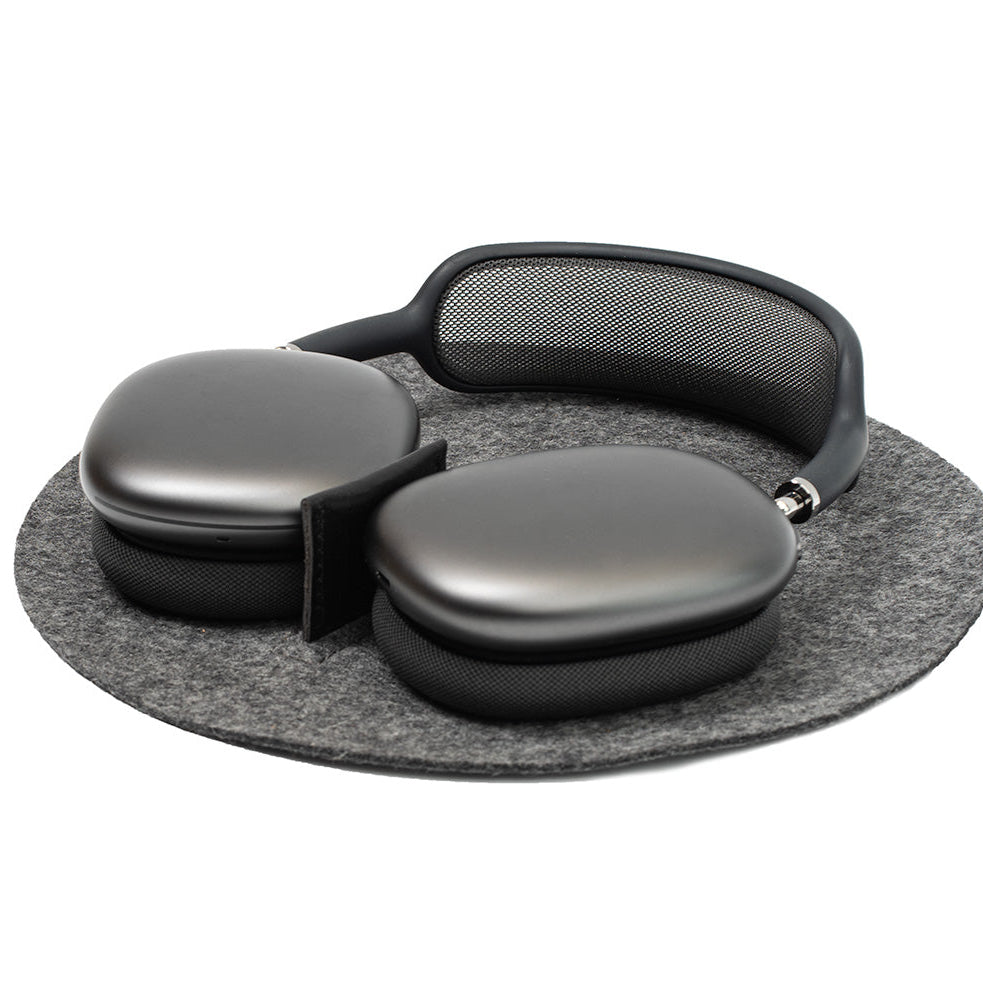 AirPods Max Rest Station on Gray Felt, Designed for Easy Access and Low-Power Mode