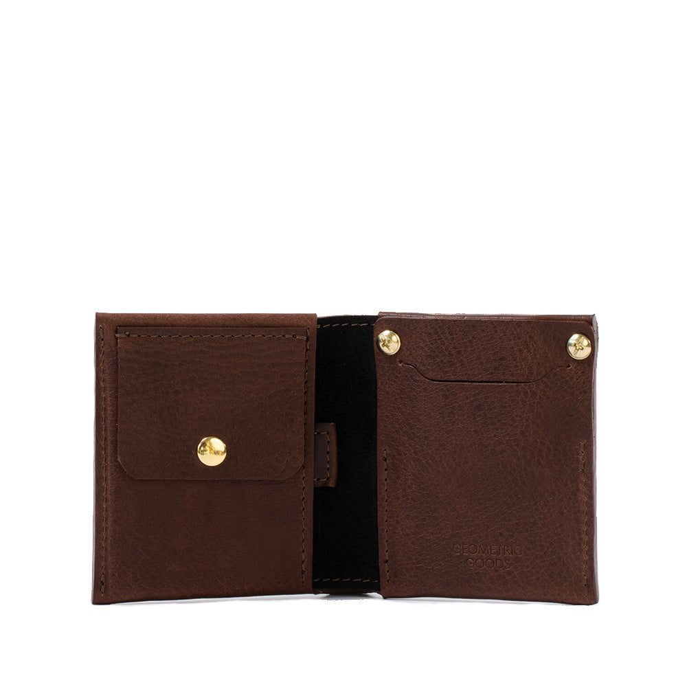 Stylish and functional mahogany women's Airtag wallet with coin pocket.