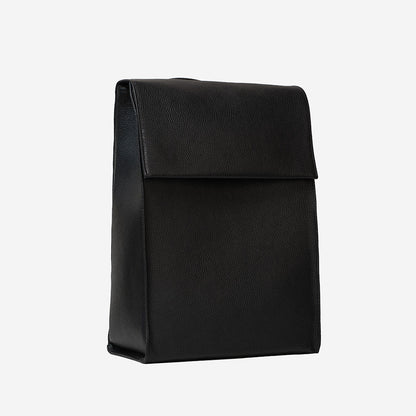 Front view of big leather backpack with minimalist design handcrafted from premium Italian leather