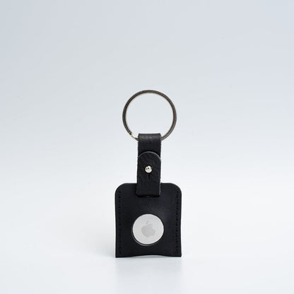 Black small full-grain leather keyring for Apple AirTag