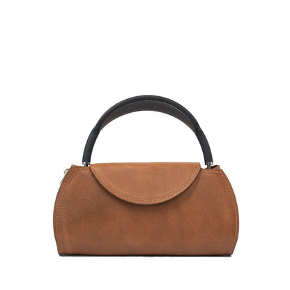 brown leather airpods max bag with adjustable strap