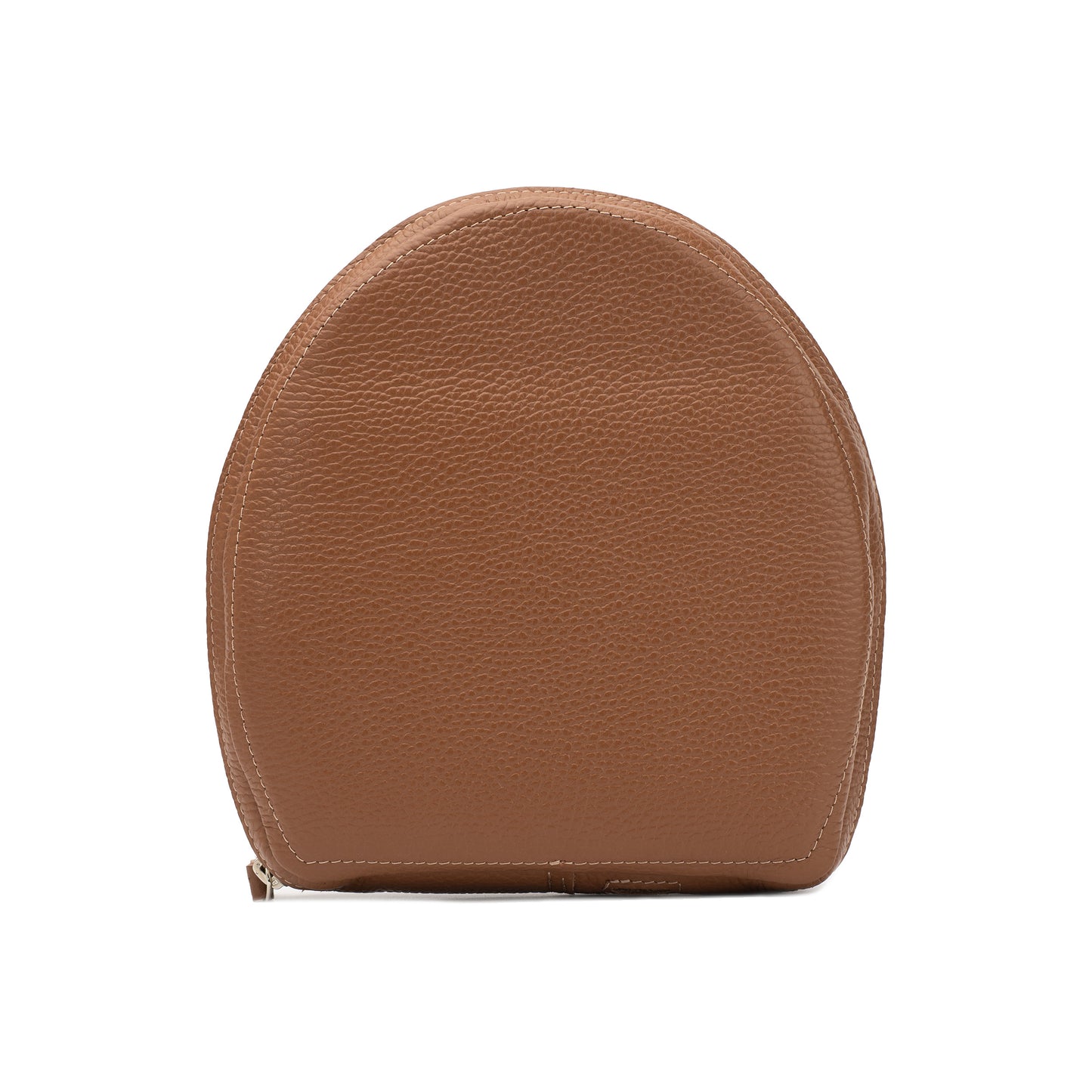 Brown leather case for AirPods Max with structured front profile and stitched finish