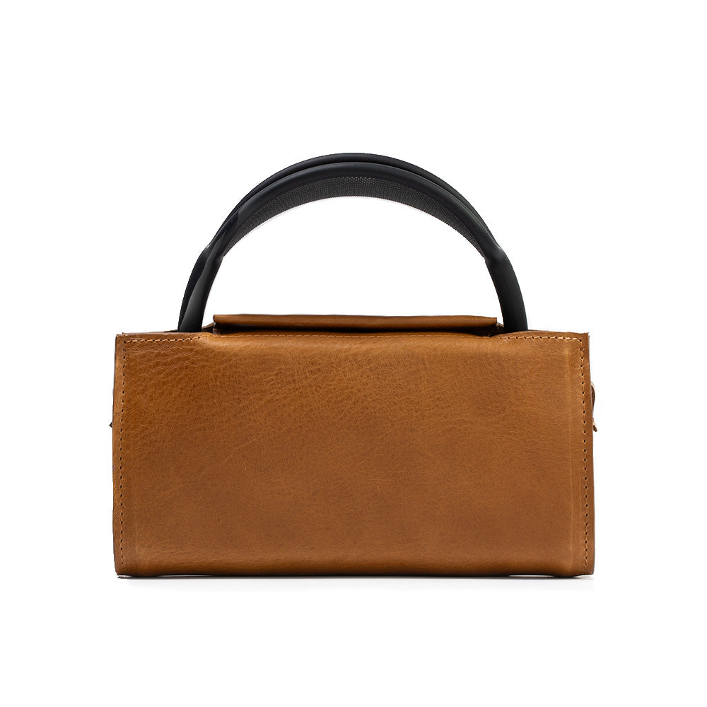 Unique handbag for AirPods Max, with crossbody strap in tan color
