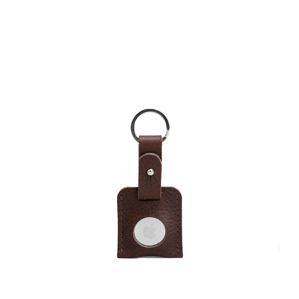 Brown small full-grain leather keyring for AirTag