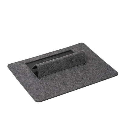 Desktop iPad stand in grey wool felt – minimalist tablet dock with five adjustable viewing positions