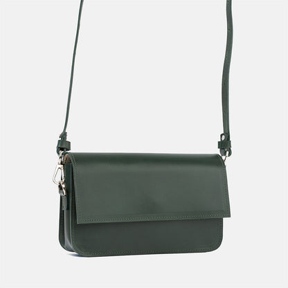 Elegant designer dark green leather shoulder purse with adjustable strap