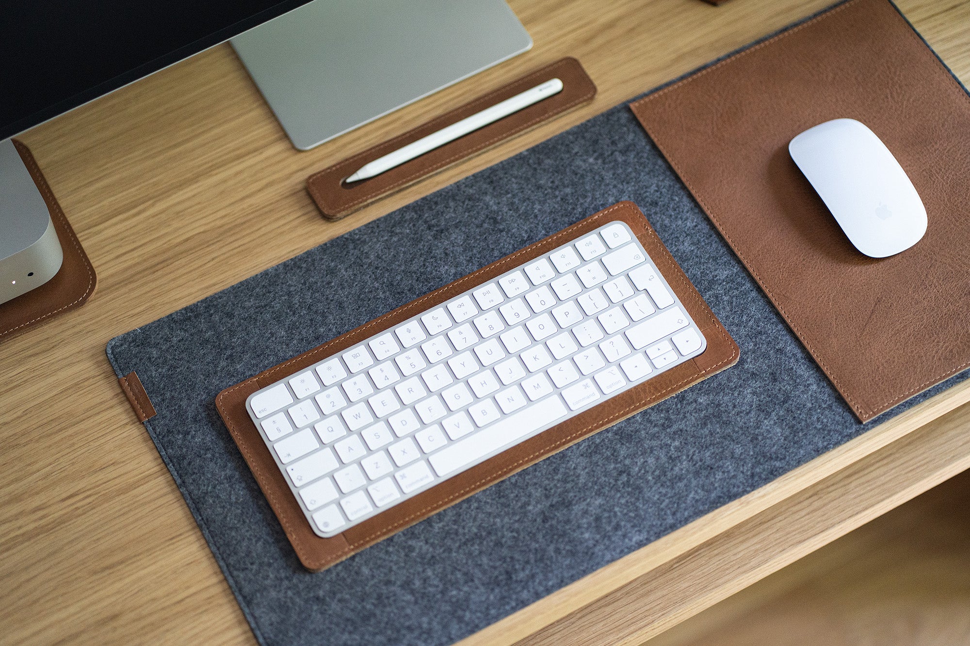 Wool felt desk pad with leather keyboard tray