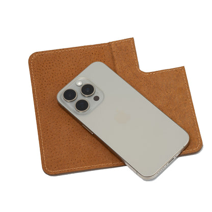 Brown leather folio case for iPhone 16 displayed flat, showcasing its premium quality and minimalist design.