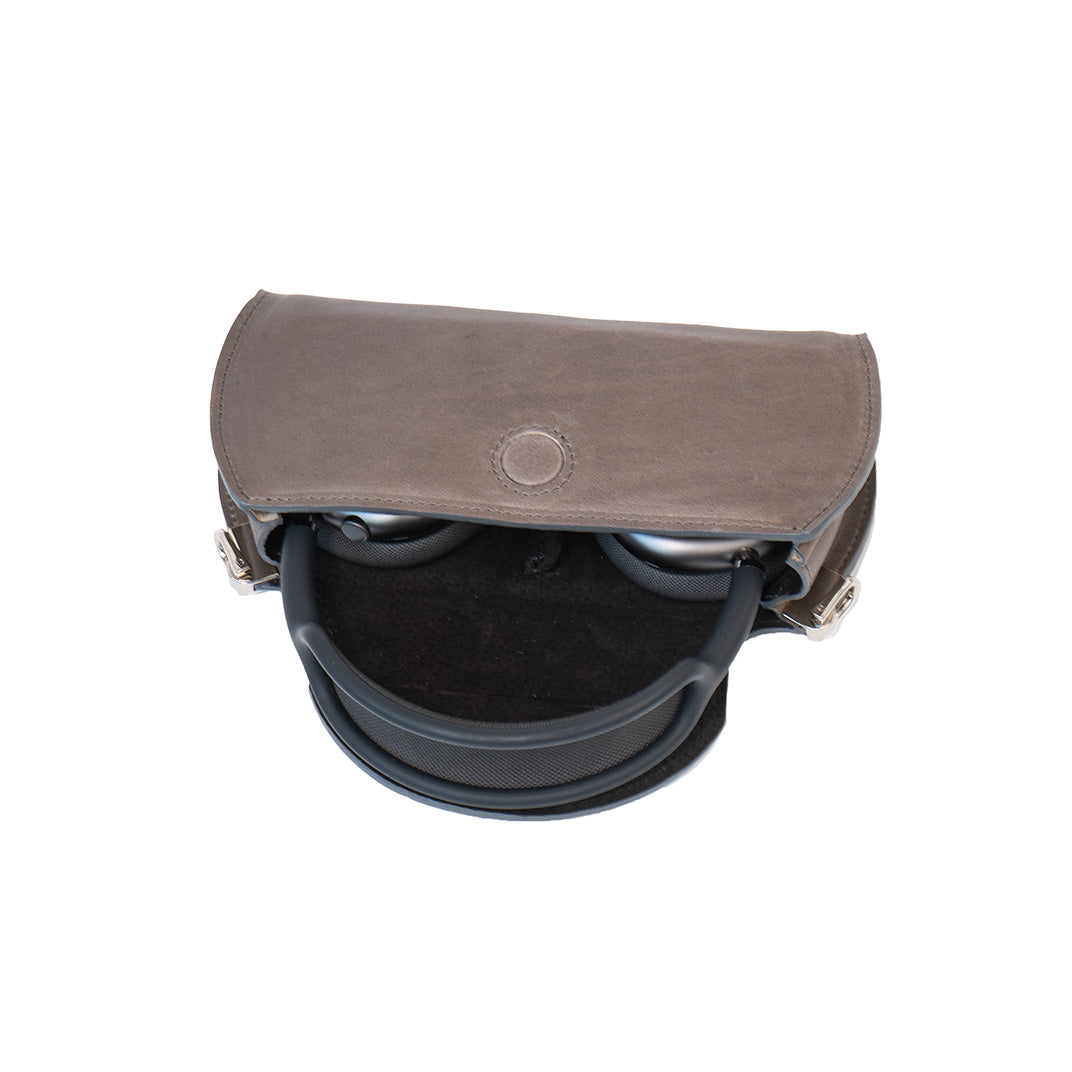 gray leather AirPods Max bag