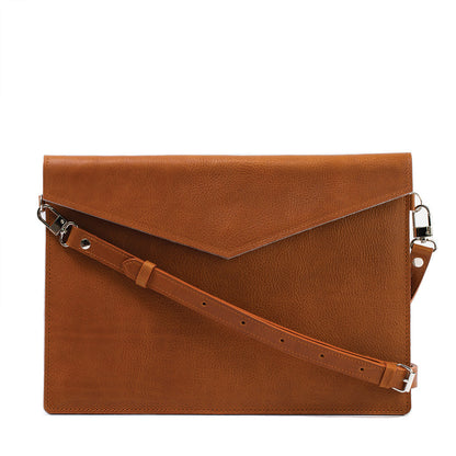premium quality tan cognac brown color Leather Sleeve with adjustable strap for iPad made by Geometric Goods from premium quality Italian leather for woman and men
