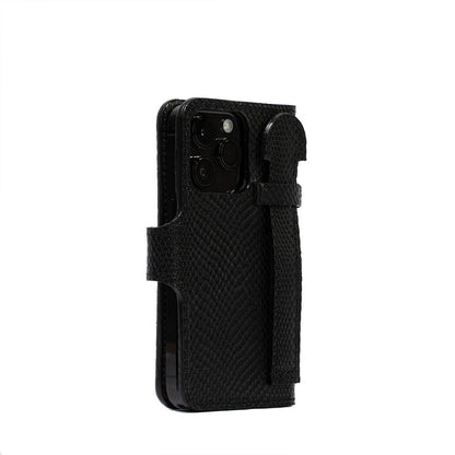 iPhone 15 series MagSafe Folio Case with grip in black snake print color