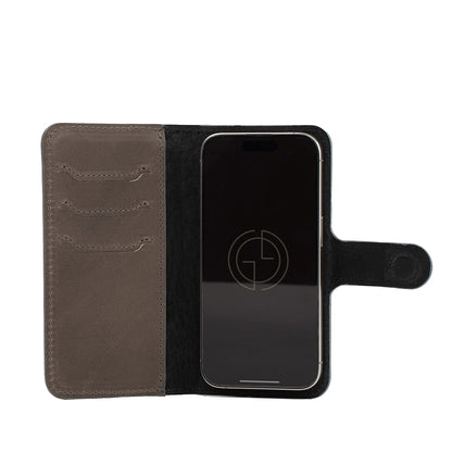 iphone 16 ro folio case in gray color leather