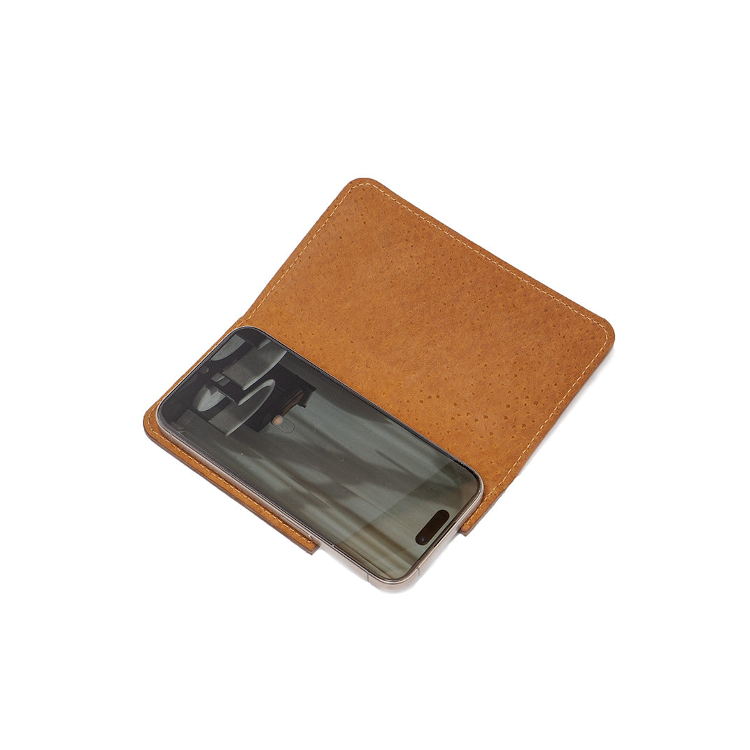 leather folio case for iPhone 16 series - unfolded view brown color