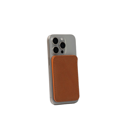 leather Magsafe wallet in tan color and minimal design