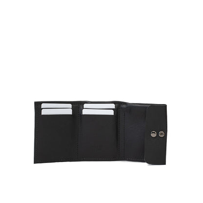 Premium black AirTag trifold wallet with coin pouch – holds cards, bills, and AirTag in a hidden slot, handcrafted leather