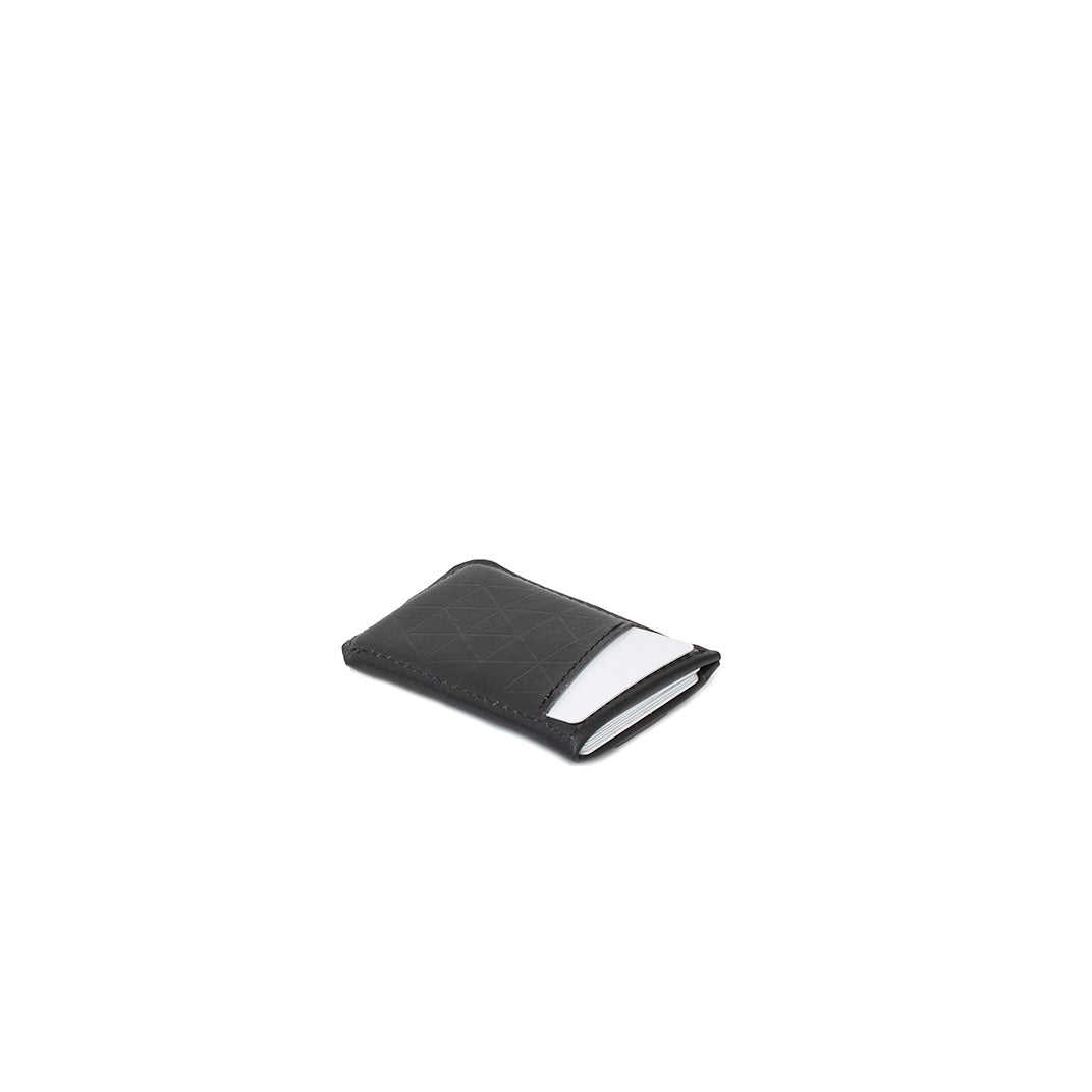 Black leather RFID card holder wallet – slim front view with visible card slots