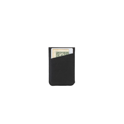 Black leather RFID card wallet – back pocket view with inserted cash and card