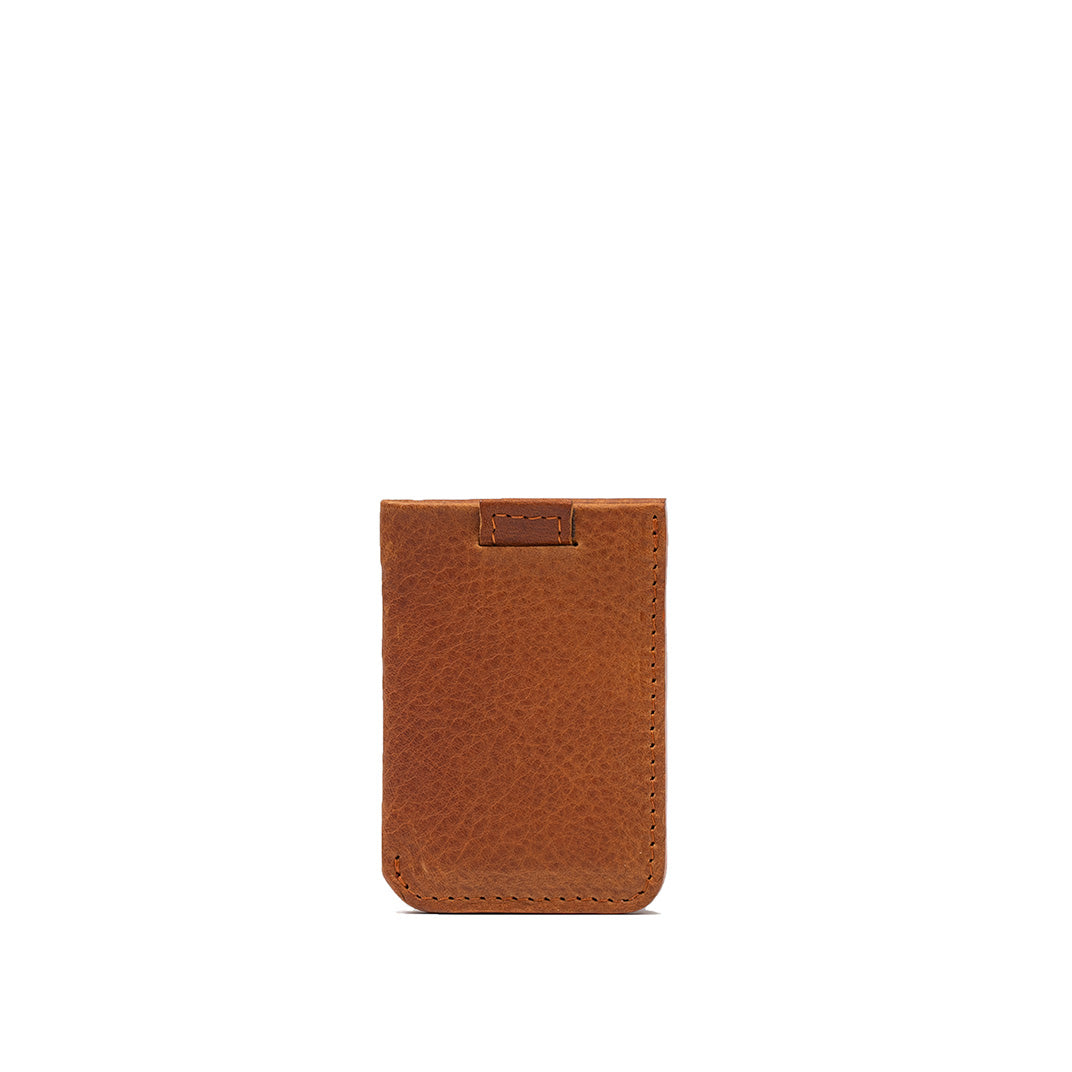 Tan leather RFID card wallet – handcrafted rear view of full-grain slim design