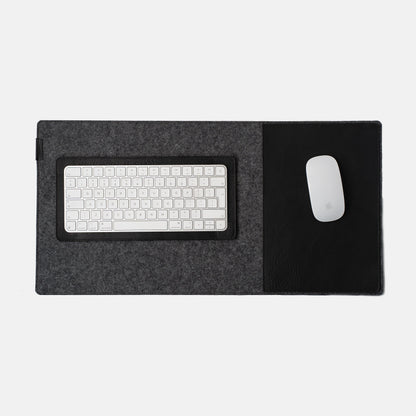 Leather desk setup with full-grain leather desk pad and Magic Keyboard tray