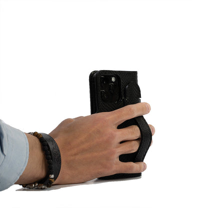 folio case wallet with grip for iphone 16 in black snake print color