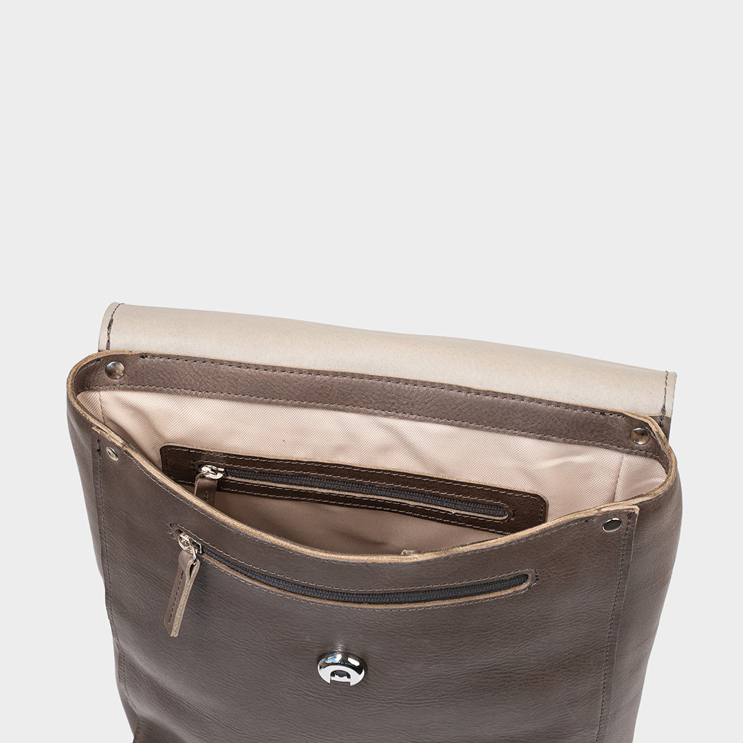 Leather laptop backpack - The Minimalist in gray with Italian leather, spacious interior, and secure zipper pocket