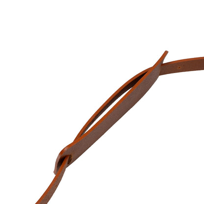 Close-up of leather shoulder pad with strap threaded through the loop