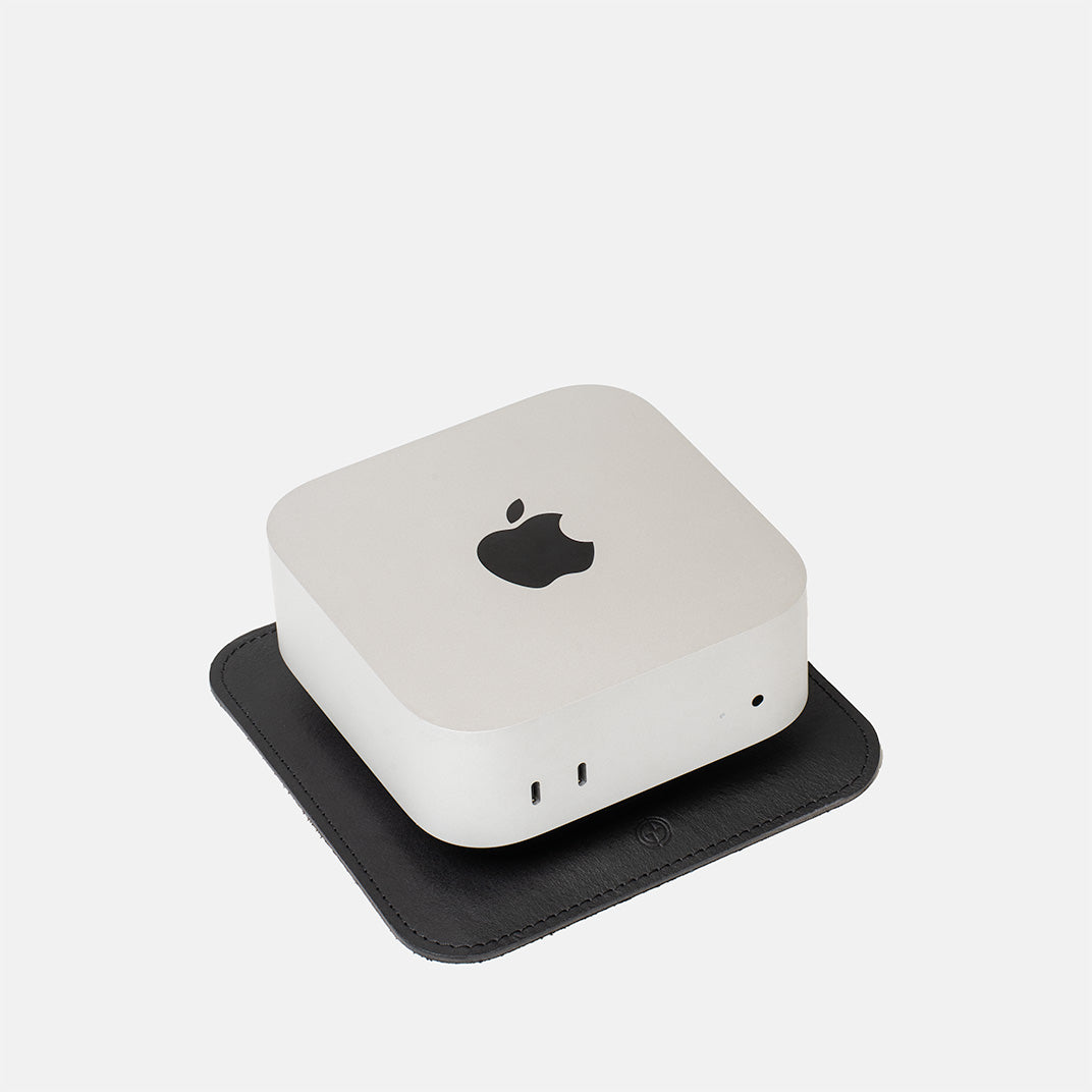 Mac Mini stand The Pedestal in black Italian leather – premium desk accessory