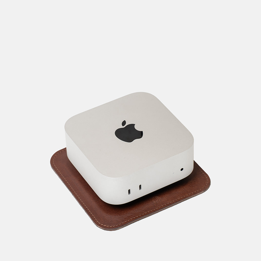 Mac Mini stand The Pedestal in mahogany Italian leather – premium desk accessory