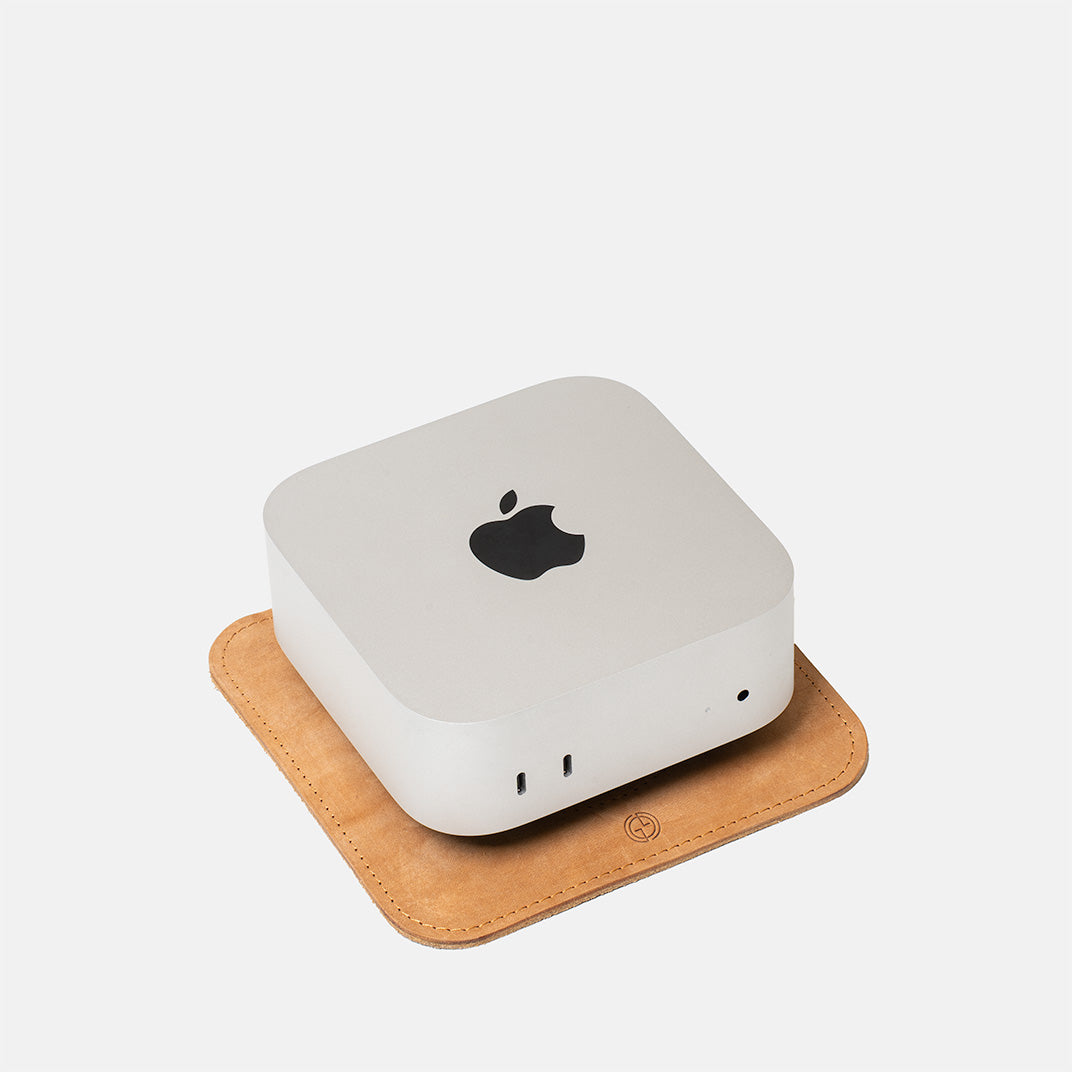 Mac Mini stand The Pedestal in velour sand Italian leather – minimalist desk accessory