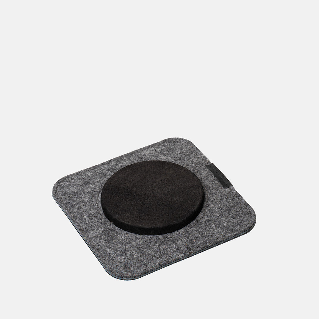 Mac Mini stand The Pedestal in grey wool felt with black pad – minimalist desk accessory