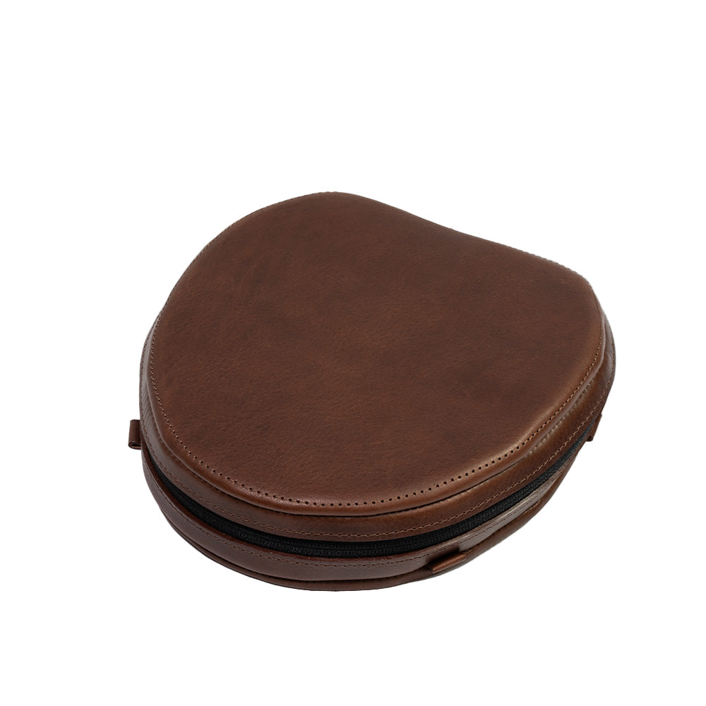 Case for AirPods Max in chocolate brown color made from premium italian leather by Geometric Goods