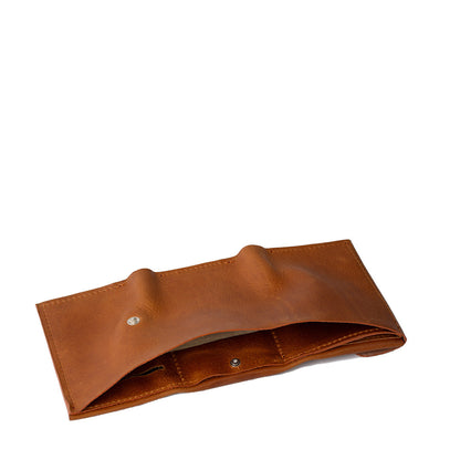 Men’s AirTag wallet trifold in tan color emphasizing its durability and convenience