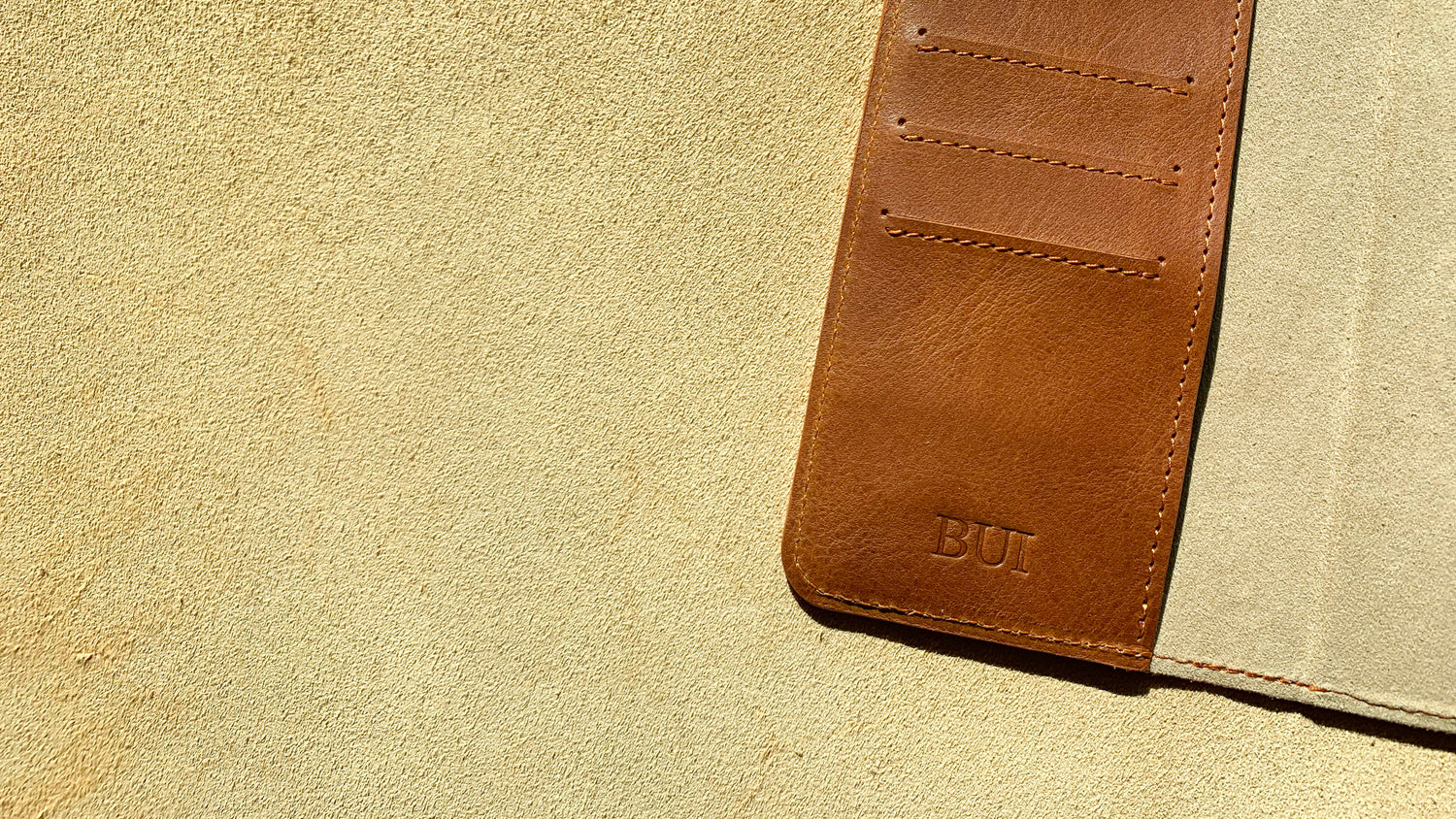 Personalized leather folio wallet with monogram
