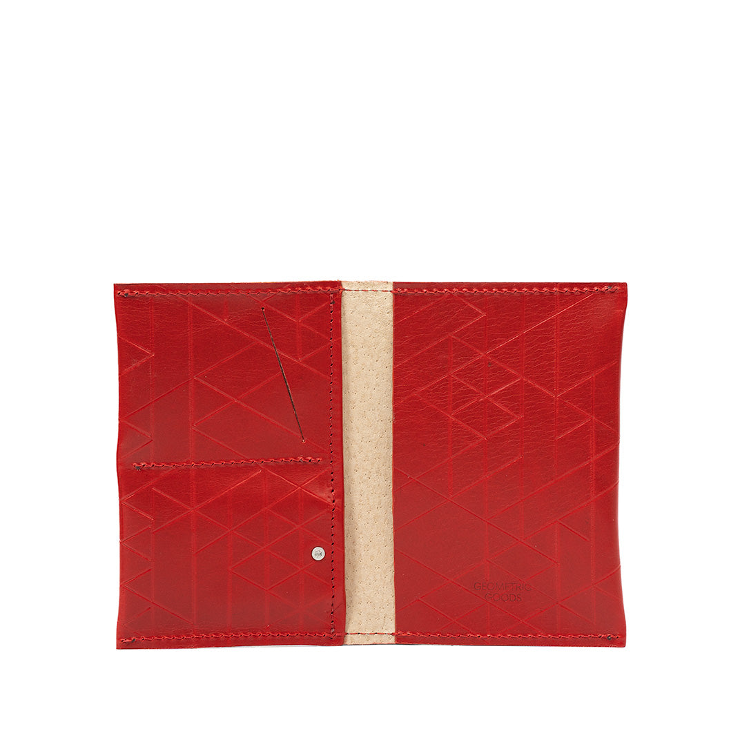 Red leather AirTag passport holder 2.0 with vector pattern design for added style