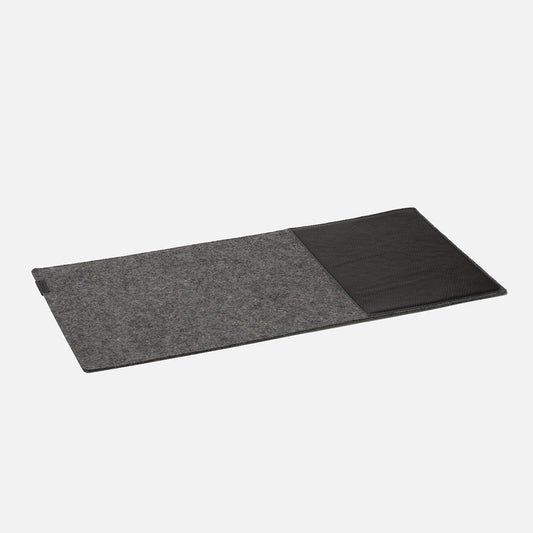 Wool felt desk pad with black leather mouse pad insert – 30×60 cm minimalist desk mat for workspace protection and full-size keyboards