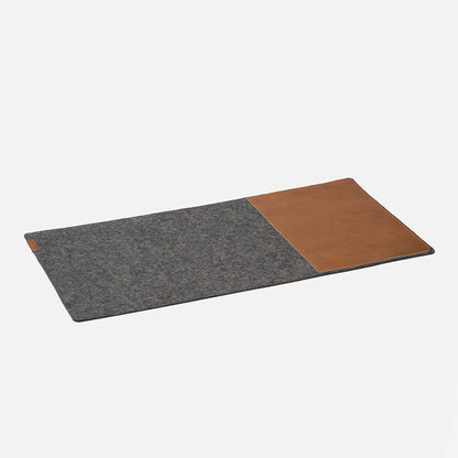 Premium wool felt desk mat with brown leather insert for mouse and keyboard