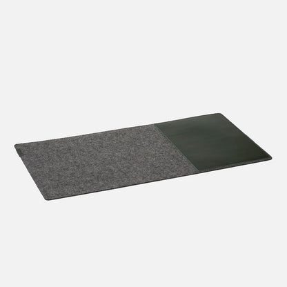Wool felt desk pad with forest green leather insert, 30×60 cm workspace mat